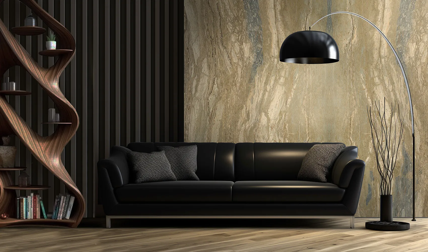 Травертин Travertine Rainbow в интерьере (панно / панно с подсветкой / камень с подсветкой)